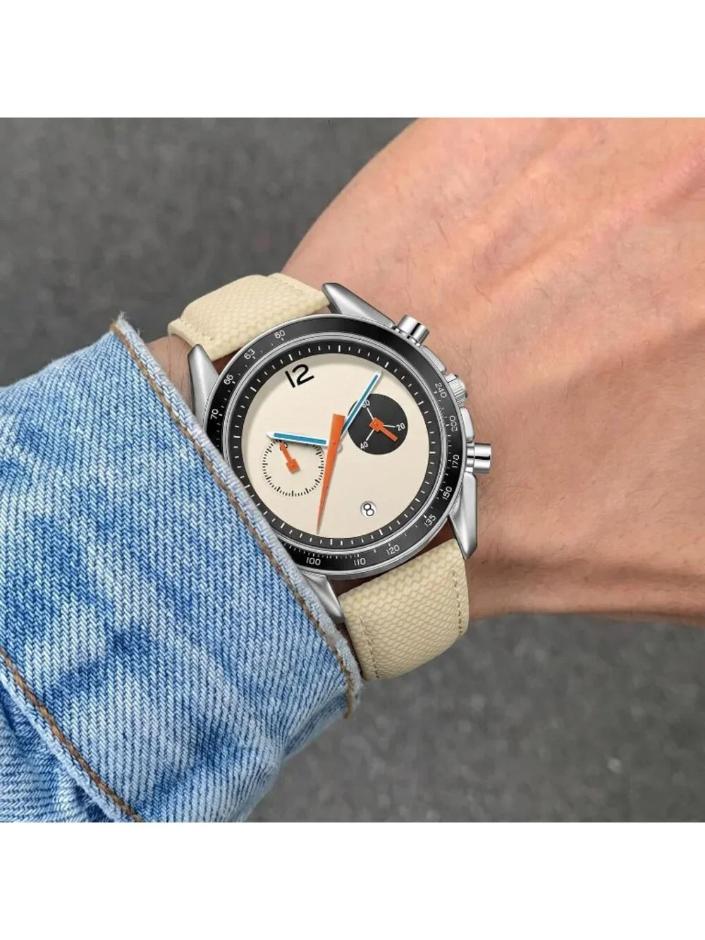 Men's White Chronograph Classics Waterproof Sport Casual Business Wrist Watch